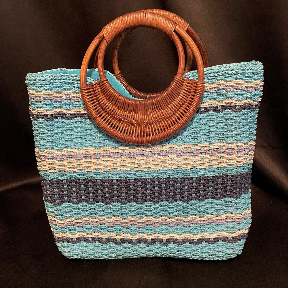 TROTTERS Blue Woven Handbag Tote Purse